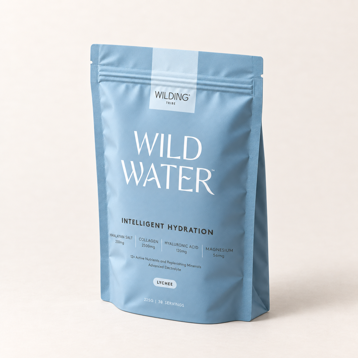 The WILD WATER™ pouch turned to show its side gusset and resealable zip.